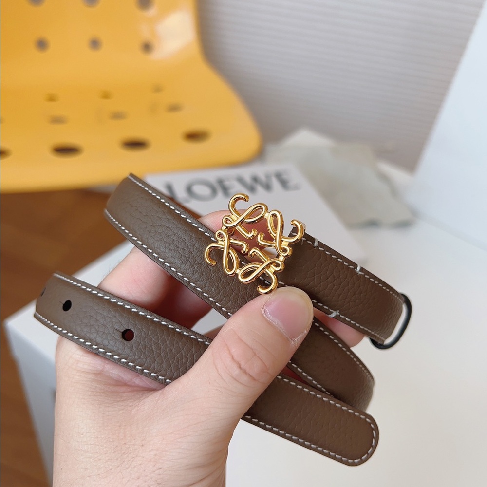 Loewe Brown Pebbled Leather Belt with Gold Anagram Buckle